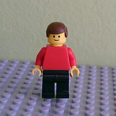 LEGO Minifigure-Plain Red Torso with Red Arms, Black Legs, Brown Male Hair-Town / Classic Town-PLN073-Creative Brick Builders